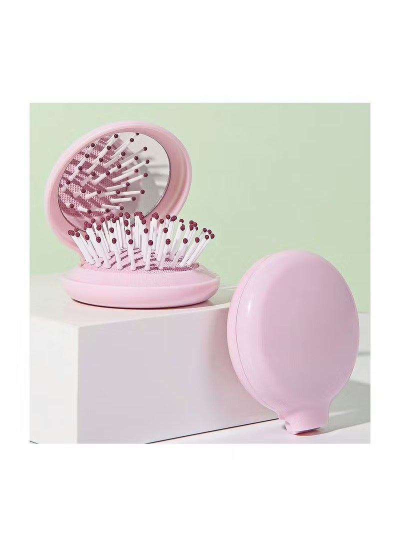 Mini Hair Brush with Foldable Plastic Portable Mini Pocket Mirror (Random Color) - Image 4
