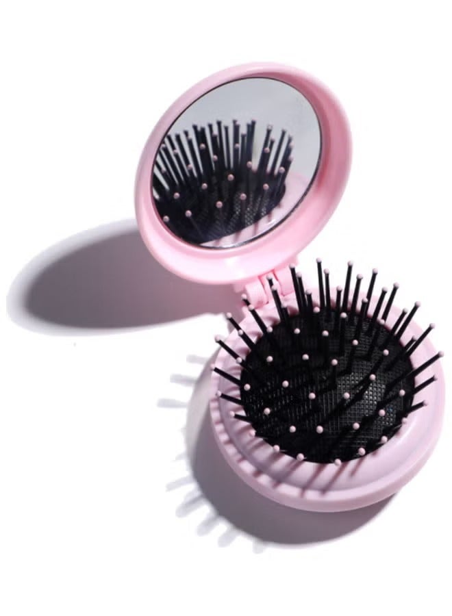 Mini Hair Brush with Foldable Plastic Portable Mini Pocket Mirror (Random Color) - Image 5