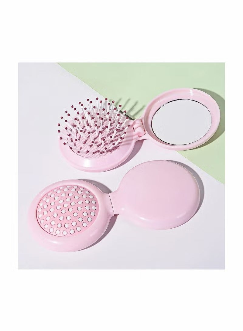 Mini Hair Brush with Foldable Plastic Portable Mini Pocket Mirror (Random Color) - Image 2
