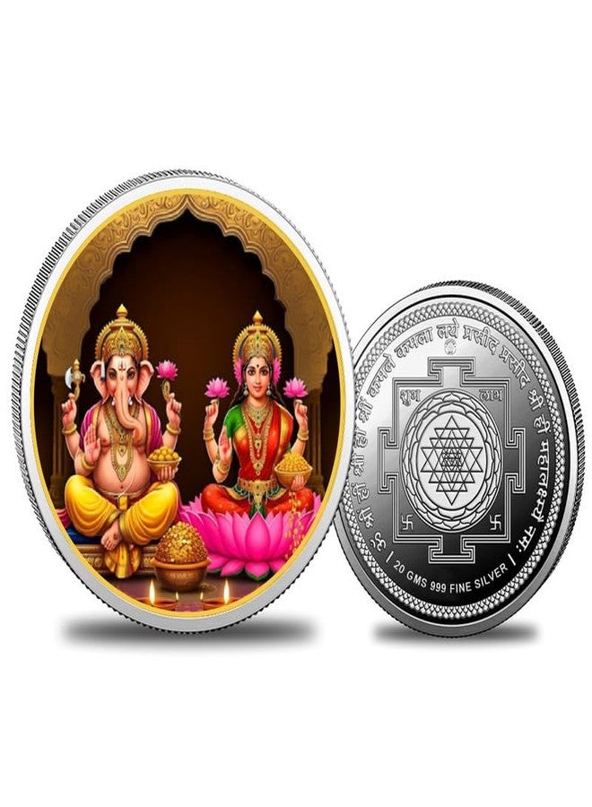 Silviya BIS Hallmarked Goddess Lakshmi & Lord Ganesha 999 Pure Silver Coin | 10 Gm | Diwali & Dhanteras Puja & Gift | Round - Image 1