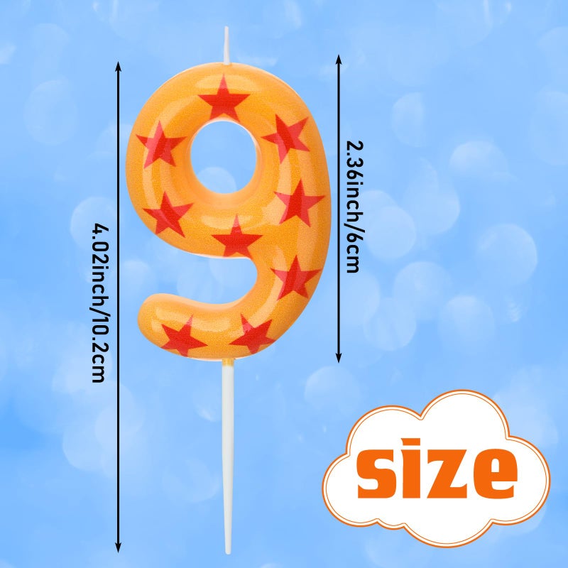 Conelist Number 9 Anime Theme Dragon Birthday Candle Yellow and Red Stars Print Candle Numeral Cake Topper for Boys' and Husband Theme Birthday Decoration Supplies - Image 3