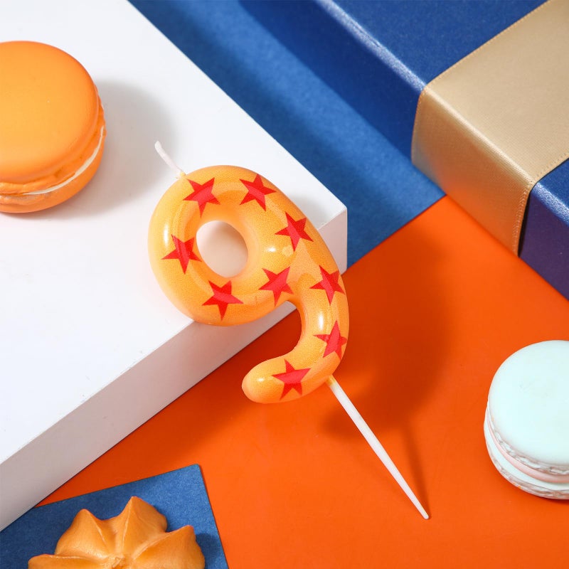 Conelist Number 9 Anime Theme Dragon Birthday Candle Yellow and Red Stars Print Candle Numeral Cake Topper for Boys' and Husband Theme Birthday Decoration Supplies - Image 2