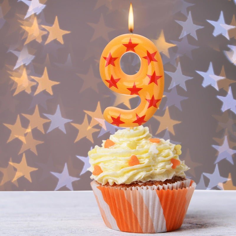 Conelist Number 9 Anime Theme Dragon Birthday Candle Yellow and Red Stars Print Candle Numeral Cake Topper for Boys' and Husband Theme Birthday Decoration Supplies - Image 5