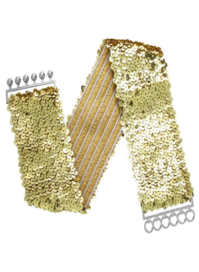 جريفوسيا حزام ترتر من جريفوسيا مكون من 3 قطع، حزام خصر ذهبي عريض مطاطي قابل للتمدد، حزام شد بإبزيم معدني، مناسب لحفلات الأزياء التنكرية في السبعينيات والثمانينيات وحفلات الديسكو للنساء والفتيات (ذهبي، فضي، أسود). - Image 4