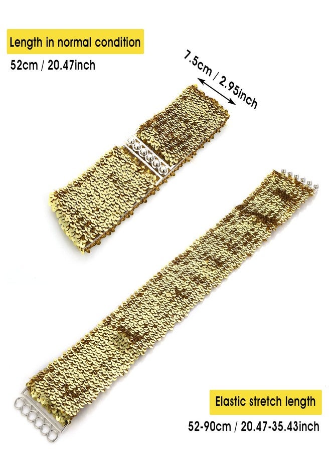 جريفوسيا حزام ترتر من جريفوسيا مكون من 3 قطع، حزام خصر ذهبي عريض مطاطي قابل للتمدد، حزام شد بإبزيم معدني، مناسب لحفلات الأزياء التنكرية في السبعينيات والثمانينيات وحفلات الديسكو للنساء والفتيات (ذهبي، فضي، أسود). - Image 3