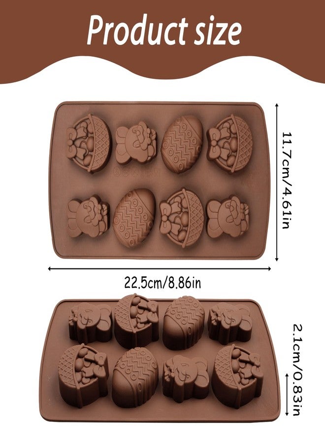 Fchil Easter Silicone Chocolate Molds, Brown Bunny and Egg Candy Making Tray, 2 Pack Non-Stick Baking Molds for Holiday Treats - Image 2