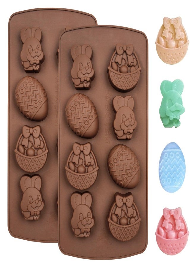Fchil Easter Silicone Chocolate Molds, Brown Bunny and Egg Candy Making Tray, 2 Pack Non-Stick Baking Molds for Holiday Treats - Image 1