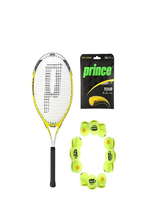 برنس مضرب تنس برينس ديوس 25 من الألومنيوم مع 12 كرة تنس برينس ستيج 2 برتقالية قياسية ووتر تور إكس سي 16 لتر - Image 2