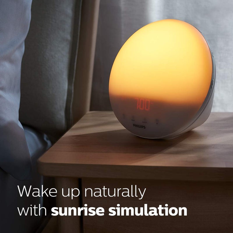 Philips SmartSleep Wake-up Light, Colored Sunrise and Sunset Simulation, 5 Natural Sounds, FM Radio & Reading Lamp, Tap Snooze, HF3520/60 - Image 2