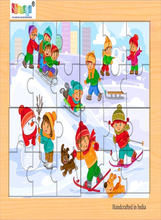 SHANAYA 36 Pieces Wooden Jigsaw Puzzle Kids Cartoon Animal Vehicle Puzzles Games Baby Early Learning Educational Toys for Children 2 Sided Puzzle (Children Playing in Snow + Children Playing in Park) - Image 2