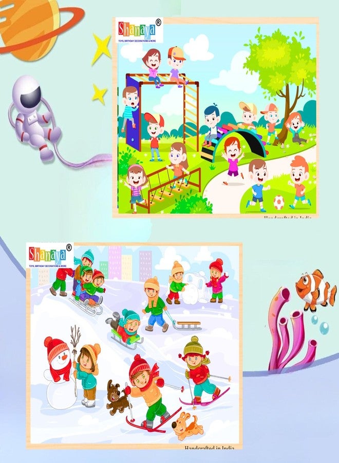 SHANAYA 36 Pieces Wooden Jigsaw Puzzle Kids Cartoon Animal Vehicle Puzzles Games Baby Early Learning Educational Toys for Children 2 Sided Puzzle (Children Playing in Snow + Children Playing in Park) - Image 1