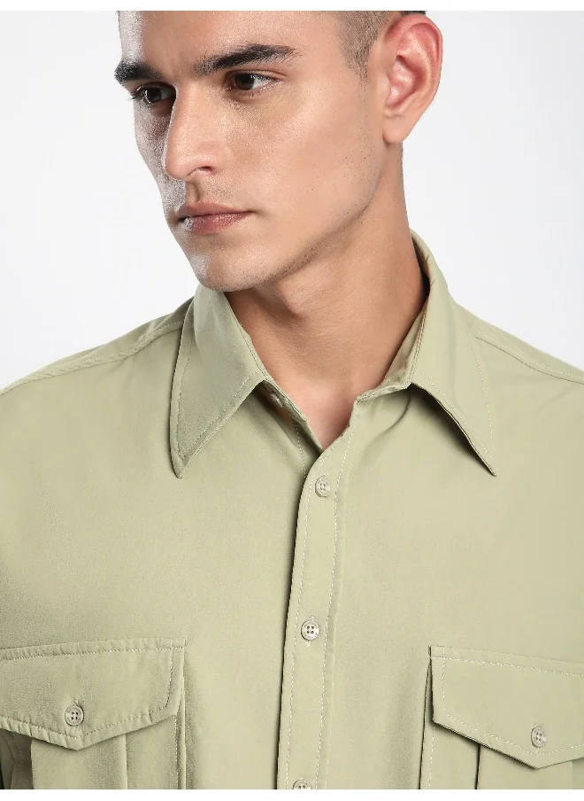 بيونغ Beige Roll Up Sleeve Shirt