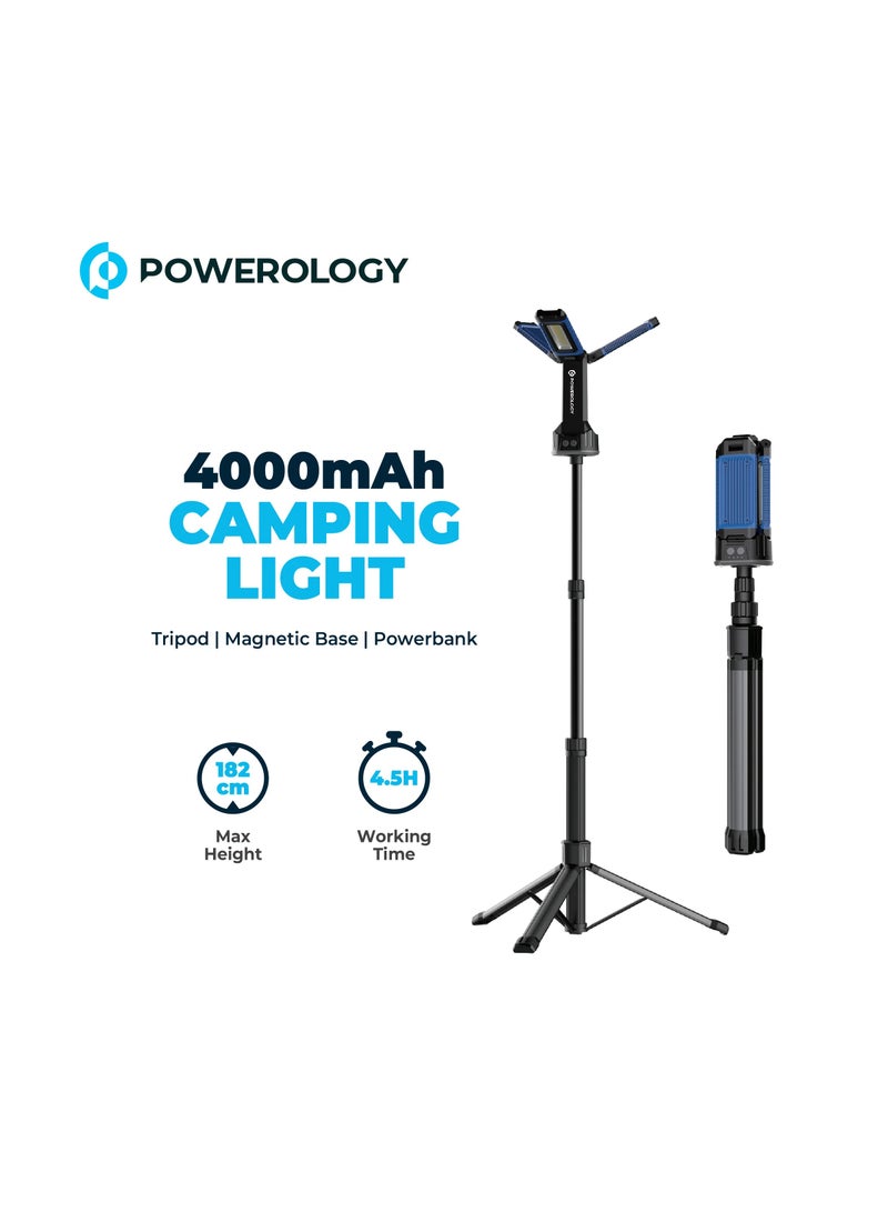 باورولوجي إضاءة تخييم 4000LM مع حامل ثلاثي قابل للفصل، سعة بطارية 4000mAh، قاعدة مغناطيسية، ارتفاع يصل إلى 182 سم، مقاومة للماء بتصنيف IPX4، أوضاع إضاءة متعددة (دافئ وأبيض)، أسود - Image 2