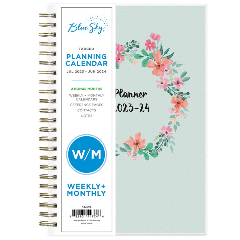 Blue Sky 2023-2024 Academic Year Weekly and Monthly Planner, 5" x 8", Frosted Flexible Cover, Wirebound, Laurel (144724) - Image 1