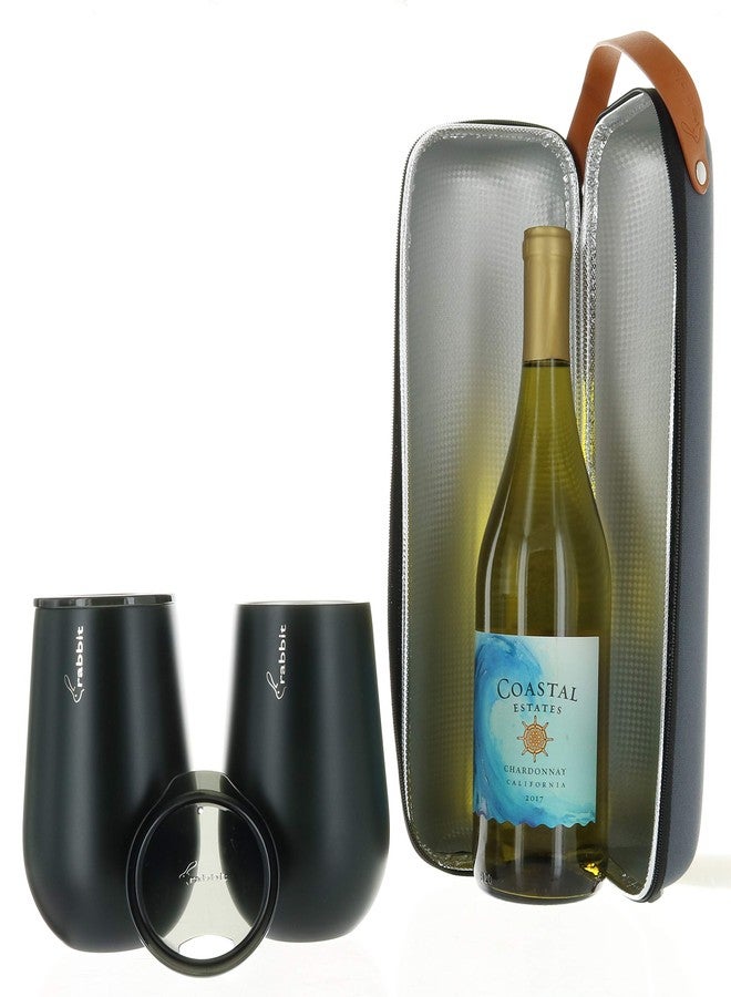 Rabbit Wine to Go - Set of 3 | Wine Bottle Insulation Bag with Handle | Includes 2 Stainless Steel Tumblers with Lids | For On-the-Go Travel such as Picnic, Hiking, and Barbeques - Image 1