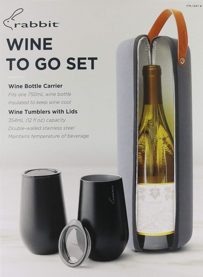 Rabbit Wine to Go - Set of 3 | Wine Bottle Insulation Bag with Handle | Includes 2 Stainless Steel Tumblers with Lids | For On-the-Go Travel such as Picnic, Hiking, and Barbeques - Image 2
