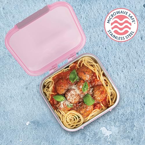 Smash 30 oz / 900ml Microwave Safe Stainless Steel Meal/Sandwich/Lunch Box with Pink Hinged Lid – Leak-Proof Clip Closure, Silicone Seal, BPA-Free - Image 5