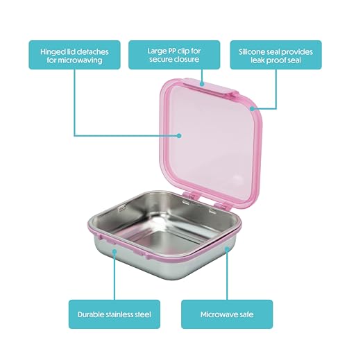 Smash 30 oz / 900ml Microwave Safe Stainless Steel Meal/Sandwich/Lunch Box with Pink Hinged Lid – Leak-Proof Clip Closure, Silicone Seal, BPA-Free - Image 2