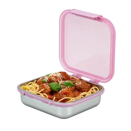 Smash 30 oz / 900ml Microwave Safe Stainless Steel Meal/Sandwich/Lunch Box with Pink Hinged Lid – Leak-Proof Clip Closure, Silicone Seal, BPA-Free - Image 1