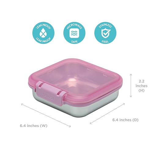 Smash 30 oz / 900ml Microwave Safe Stainless Steel Meal/Sandwich/Lunch Box with Pink Hinged Lid – Leak-Proof Clip Closure, Silicone Seal, BPA-Free - Image 4