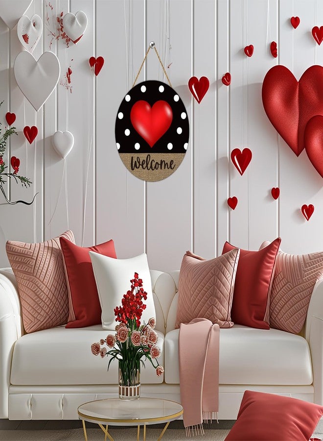 YUNKKIN Valentines Day Door Decorations Heart Wreaths for Front Door Valentines Welcome Sign Valentines Day Wall Decor Wooden Valentines Door Hanger Valentines Day Door Sign for Indoor Home Decor - Image 4