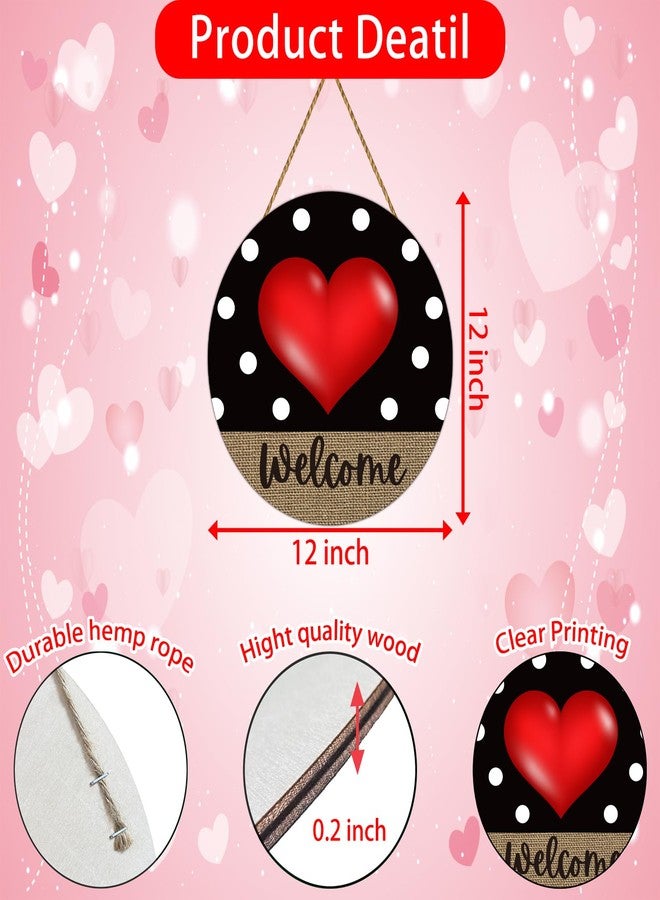 YUNKKIN Valentines Day Door Decorations Heart Wreaths for Front Door Valentines Welcome Sign Valentines Day Wall Decor Wooden Valentines Door Hanger Valentines Day Door Sign for Indoor Home Decor - Image 2