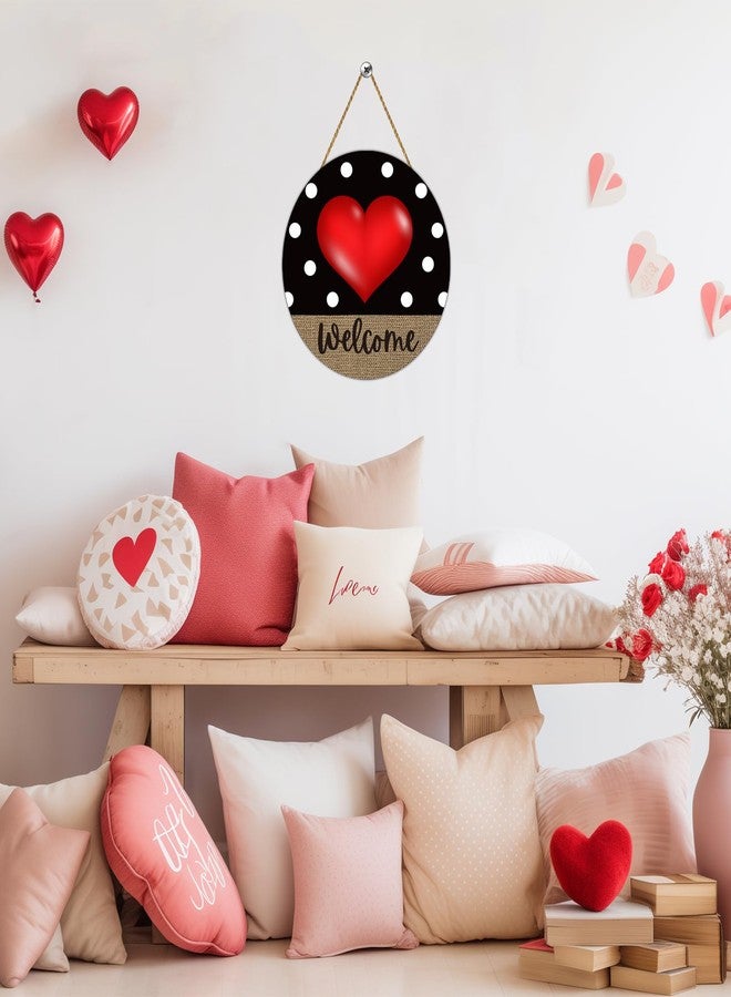 YUNKKIN Valentines Day Door Decorations Heart Wreaths for Front Door Valentines Welcome Sign Valentines Day Wall Decor Wooden Valentines Door Hanger Valentines Day Door Sign for Indoor Home Decor - Image 5