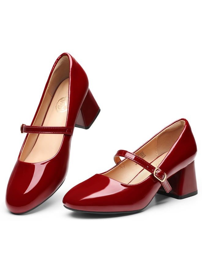 Trary Mary Jane Shoes Women, Chunky Mary Janes Heels for Women Shoes Dressy Casual, Dress Shoes for Women Block Heels Closed Toe Mary Jane Pumps, Burgundy, 7 - Image 1