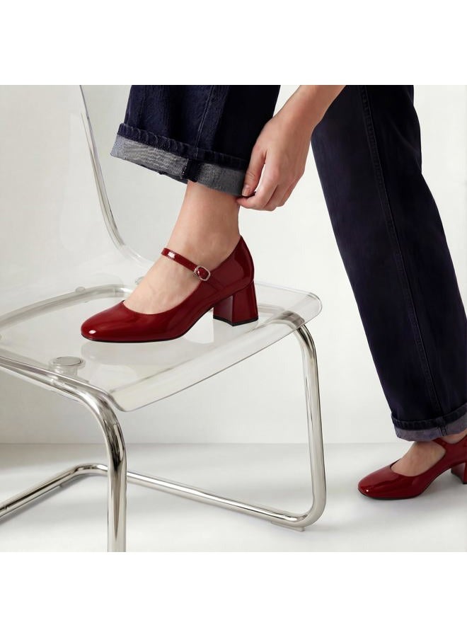 Trary Mary Jane Shoes Women, Chunky Mary Janes Heels for Women Shoes Dressy Casual, Dress Shoes for Women Block Heels Closed Toe Mary Jane Pumps, Burgundy, 7 - Image 2