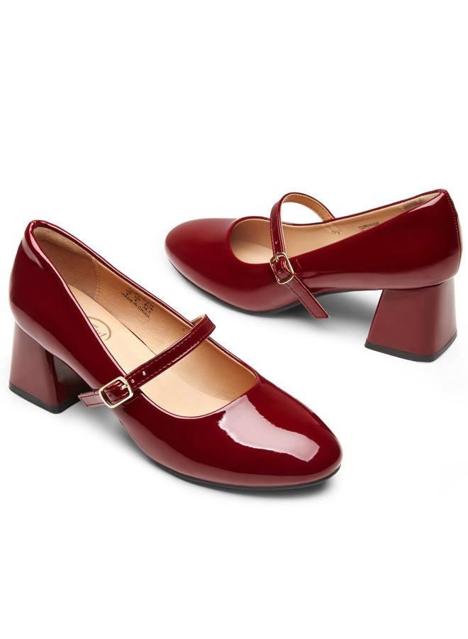 Trary Mary Jane Shoes Women, Chunky Mary Janes Heels for Women Shoes Dressy Casual, Dress Shoes for Women Block Heels Closed Toe Mary Jane Pumps, Burgundy, 7 - Image 5