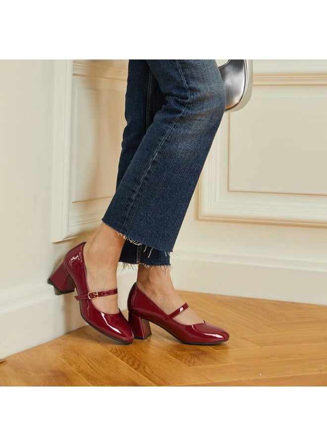 Trary Mary Jane Shoes Women, Chunky Mary Janes Heels for Women Shoes Dressy Casual, Dress Shoes for Women Block Heels Closed Toe Mary Jane Pumps, Burgundy, 7 - Image 3