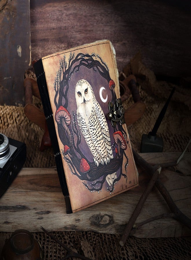 CREATIVE LEATHER ART دفتر يوميات جلدي مصنوع يدويًا بتصميم بومة - 9 × 6 بوصة، دفتر عتيق بقفل | دفتر يوميات يدوي الصنع للرجال والنساء | للسفر، الرسم، وتدوين اليوميات - Image 5