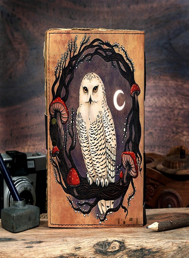 CREATIVE LEATHER ART دفتر يوميات جلدي مصنوع يدويًا بتصميم بومة - 9 × 6 بوصة، دفتر عتيق بقفل | دفتر يوميات يدوي الصنع للرجال والنساء | للسفر، الرسم، وتدوين اليوميات - Image 4