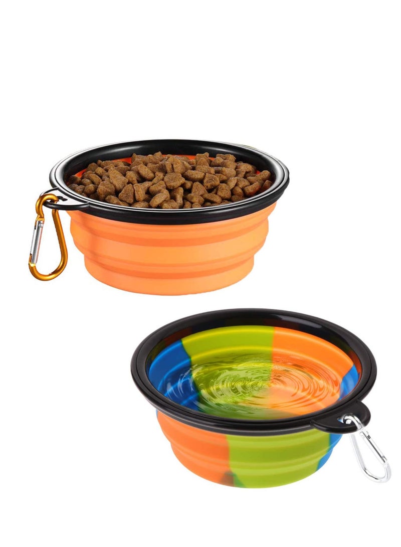 2 Pack Portable Silicone Dog Bowls Collapsible Water and Food Bowls for Pets Ideal for Travel and Outdoor Activities with Carabiners - Image 1