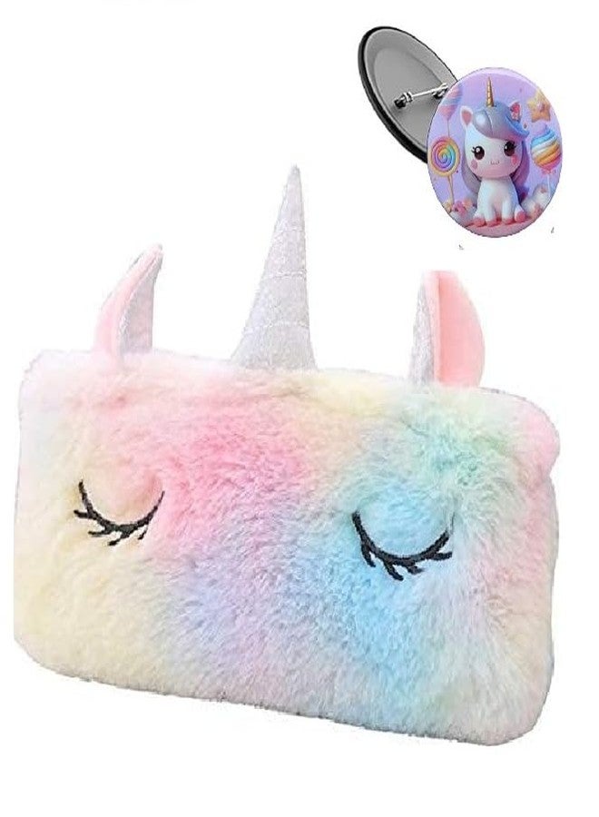 Krisus 2pcs Cute Unicorn Theme Pencil case Pencil Pouch Stationery Holder for Girls with Badge Party Favor Return Gift Cosmetic Travel case for Girls Birthday Return Rewards Distribution Gifts on Birthday - Image 1