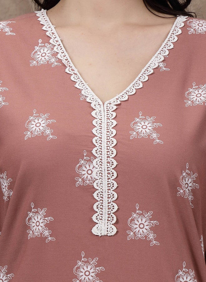 PlusS Pink Ethnic Motifs Printed Cotton A-Line Kurta for Women - Image 2