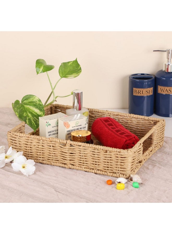 AKWAY Wicker Seagrass Water Hyacinth Kauna Grass Serving Tray for Home | Dining Table Decorative Trays | Serving Tray | Platter with Handles Diwali or Deepawali Gifts | 11" x 8" x 3" - Image 1