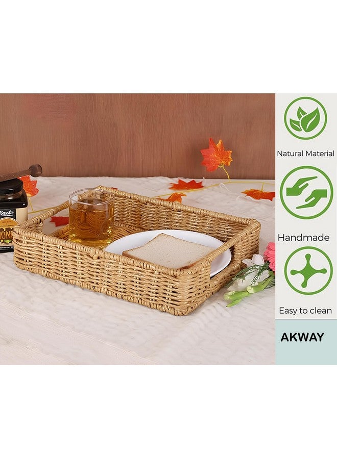 AKWAY Wicker Seagrass Water Hyacinth Kauna Grass Serving Tray for Home | Dining Table Decorative Trays | Serving Tray | Platter with Handles Diwali or Deepawali Gifts | 11" x 8" x 3" - Image 5