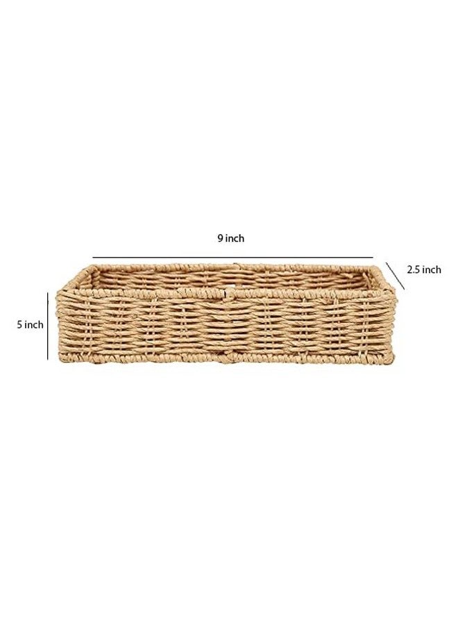 AKWAY Wicker Seagrass Water Hyacinth Kauna Grass Serving Tray for Home | Dining Table Decorative Trays | Serving Tray | Platter with Handles Diwali or Deepawali Gifts | 11" x 8" x 3" - Image 3