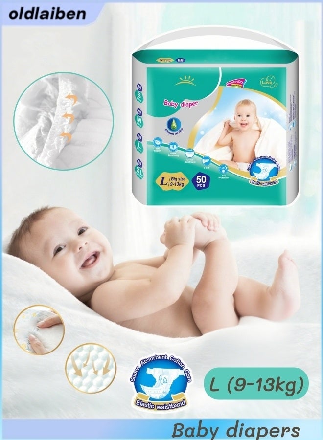 oldlaiben Baby Diapers,50pcs Newborn Diapers,Disposable Diapers,Ultra Absorbent Disposable Newborn Diaper,Daily Care Diapers,Soft And Skin-Friendly, For Boys And Girls(L:9-13kg) - Image 1