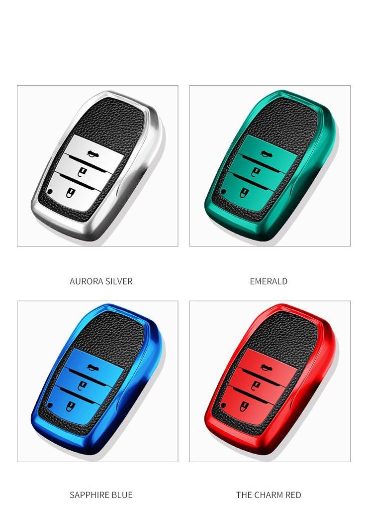 OUYoo OUYoo Soft TPU Cover Compatible with Toyota Fortuner, Hilux, Innova Crysta, Fortuner Legender, Innova HyCross, Land Cruiser 2B/3B Smart Key，Comes with a key chain（Blue）.  - Image 3