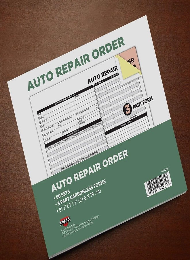 COSCO Auto Repair Order Forms, 3-Part, Carbonless, 50-Pack, White and Canary (074035) - Image 2