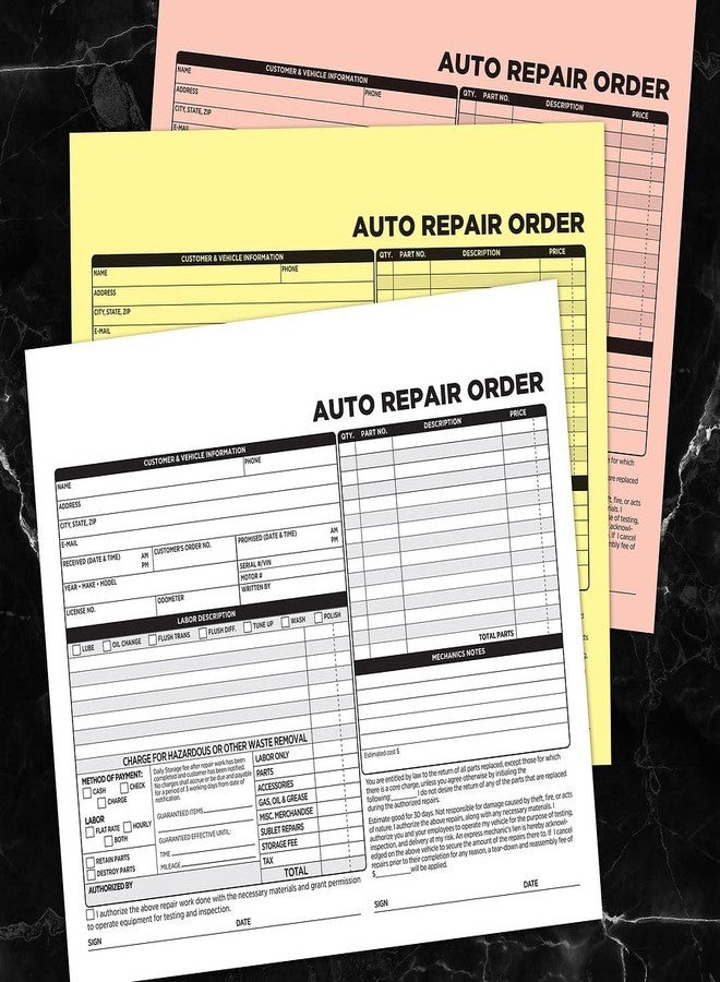 COSCO Auto Repair Order Forms, 3-Part, Carbonless, 50-Pack, White and Canary (074035) - Image 4