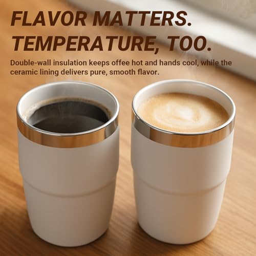 Cafezi 8 oz Small Coffee Cup with Magnetic Lid, Ceramic-Lined 18/8 Stainless Steel, Double-Wall Vacuum Insulated, Stackable, Dishwasher Safe, Mini Tumbler for On-the-Go, 2 Pack, Pastel Blue - Image 4