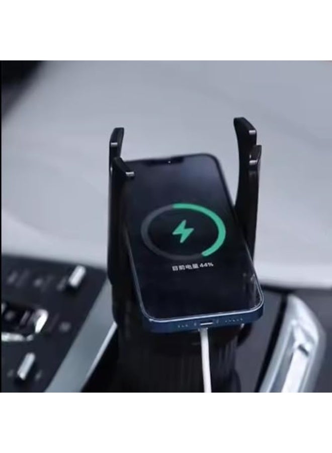 حامل أكواب للسيارة مع شاحن لاسلكي، حامل أكواب دوار 360 درجة ومنظم مشروبات للسيارات والشاحنات الصغيرة وسيارات السيدان، ملحق داخلي متعدد الوظائف للسيارة - Image 2