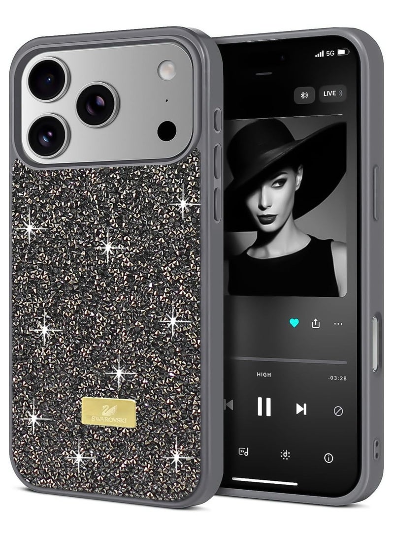 Glitter Back Case For Iphone 17 Pro Max Luxury Bling Glitter Design Back Cover for Girls Women Bumper Anti-Scratch Bumper Slim Shell Phone Case (Dark Grey)