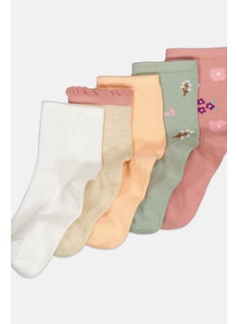 XOXO Kids Girl 5 Pair Textured Crew Socks, Multicolor  - Image 2