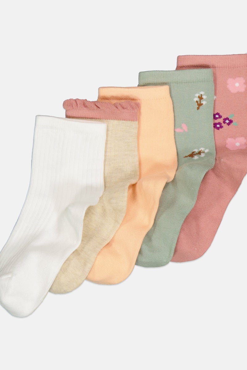 XOXO Kids Girl 5 Pair Textured Crew Socks, Multicolor  - Image 2