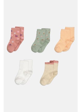 XOXO Kids Girl 5 Pair Textured Crew Socks, Multicolor  - Image 1