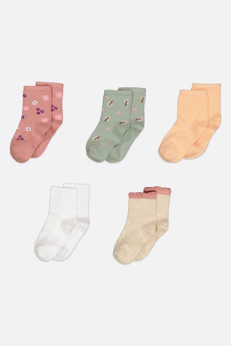 XOXO Kids Girl 5 Pair Textured Crew Socks, Multicolor  - Image 1